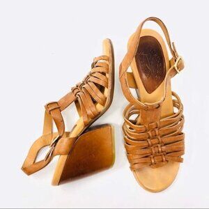 Kork-Ease Size 10 Strappy High Block Heel Leather Sandals Ankle Strap Chunky